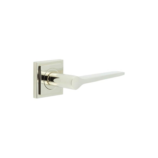 This is an image showing the Frelan - Knightsbridge Door Handle on Square Stepped Rose Polished Nickel available to order from T.H. Wiggans Ironmongery in Kendal