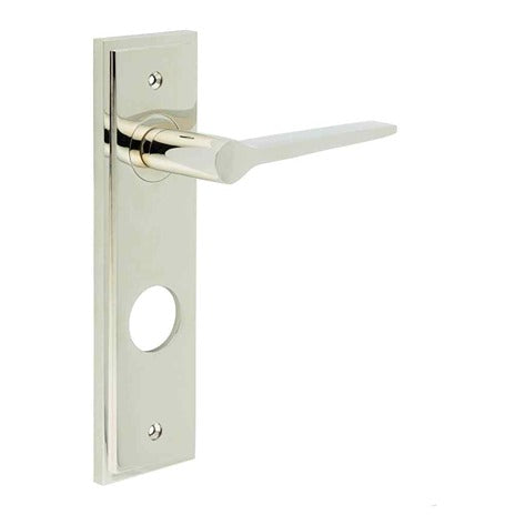 This is an image showing the Frelan - Knightbridge Door Handle Din Bathroom Backplate Polished Nickel available to order from T.H. Wiggans Ironmongery in Kendal