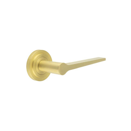 This is an image showing the Frelan - Knightsbridge Door Handle on Stepped Rose Satin Brass available to order from T.H. Wiggans Ironmongery in Kendal