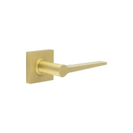 This is an image showing the Frelan - Knightsbridge Door Handle on Square Plain Rose Satin Brass available to order from T.H. Wiggans Ironmongery in Kendal