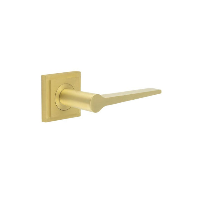 This is an image showing the Frelan - Knightsbridge Door Handle on Square Stepped Rose Satin Brass available to order from T.H. Wiggans Ironmongery in Kendal