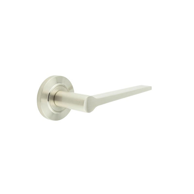 This is an image showing the Frelan - Knightsbridge Door Handles Stepped Rose Satin Nickel available to order from T.H. Wiggans Ironmongery in Kendal