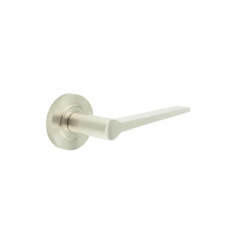 This is an image showing the Frelan - Knightsbridge Door Handle on Knurled Rose Satin Nickel available to order from T.H. Wiggans Ironmongery in Kendal