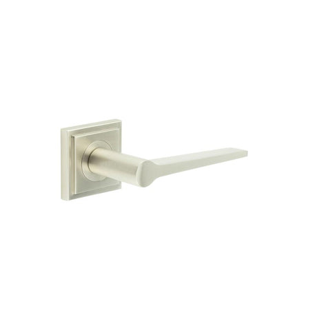 This is an image showing the Frelan - Knightsbridge Door Handle on Square Stepped Rose Satin Nickel available to order from T.H. Wiggans Ironmongery in Kendal