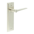 This is an image showing the Frelan - Knightbridge Door Handle Latch Backplate Satin Nickel available to order from T.H. Wiggans Ironmongery in Kendal