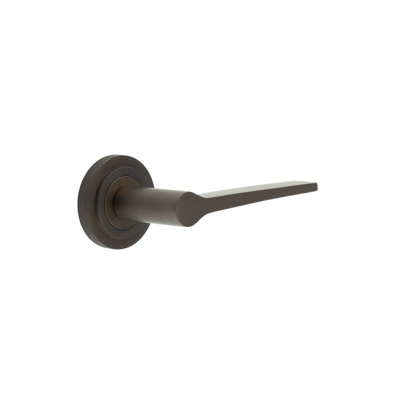 This is an image showing the Frelan - Knightsbridge Door Handle on Stepped Rose Dark Bronze available to order from T.H. Wiggans Ironmongery in Kendal