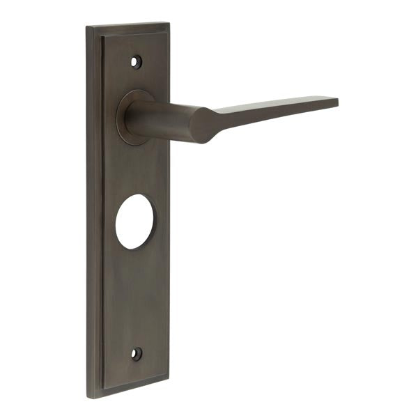 This is an image showing the Frelan - Knightbridge Door Handle Bathroom Backplate Dark Bronze available to order from T.H. Wiggans Ironmongery in Kendal