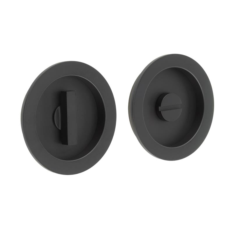This is an image showing the Burlington - 65x12x3mm MB round concealed WC flush pull set available to order from T.H. Wiggans Ironmongery in Kendal