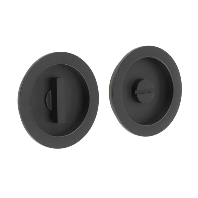 This is an image showing the Burlington - 65x12x3mm MB round concealed WC flush pull set available to order from T.H. Wiggans Ironmongery in Kendal