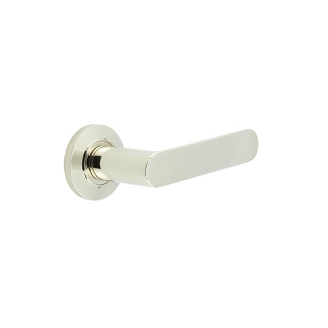 This is an image showing the Frelan - Kensington Door Handles Chamfered Rose Polished Nickel available to order from T.H. Wiggans Ironmongery in Kendal