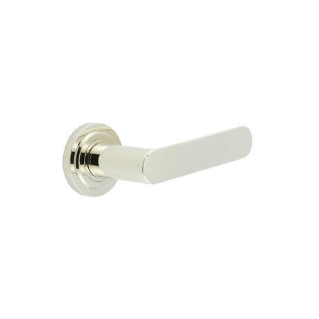 This is an image showing the Frelan - Kensington Door Handles Stepped Rose Polished Nickel available to order from T.H. Wiggans Ironmongery in Kendal