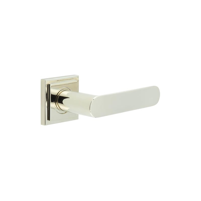 This is an image showing the Frelan - Kensington Door Handles Square Stepped Rose Polished Nickel available to order from T.H. Wiggans Ironmongery in Kendal