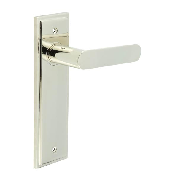 This is an image showing the Frelan - Kensington Door Handle Latch Backplate Polished Nickel available to order from T.H. Wiggans Ironmongery in Kendal