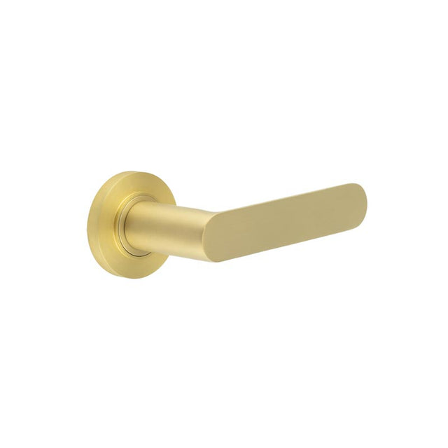 This is an image showing the Frelan - Kensington Door Handles Plain Rose Satin Brass available to order from T.H. Wiggans Ironmongery in Kendal