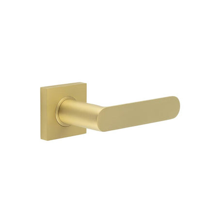 This is an image showing the Frelan - Kensington Door Handles Square Plain Rose Satin Brass available to order from T.H. Wiggans Ironmongery in Kendal