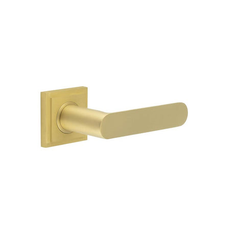 This is an image showing the Frelan - Kensington Door Handles Square Stepped Rose Satin Brass available to order from T.H. Wiggans Ironmongery in Kendal