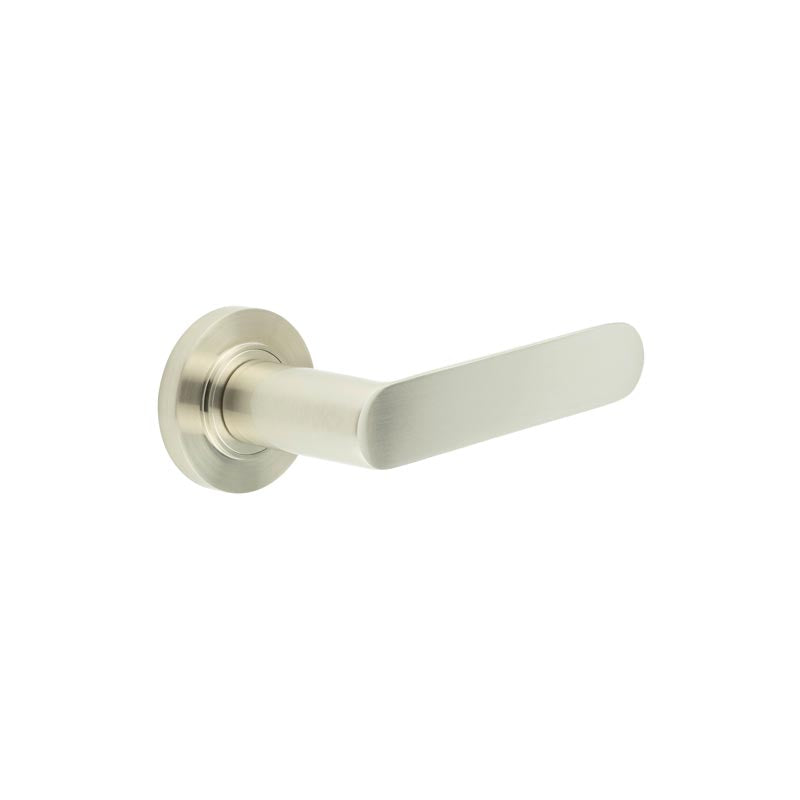 This is an image showing the Frelan - Kensington Door Handles Plain Rose Satin Nickel available to order from T.H. Wiggans Ironmongery in Kendal