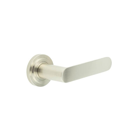 This is an image showing the Frelan - Kensington Door Handles Stepped Rose Satin Nickel available to order from T.H. Wiggans Ironmongery in Kendal