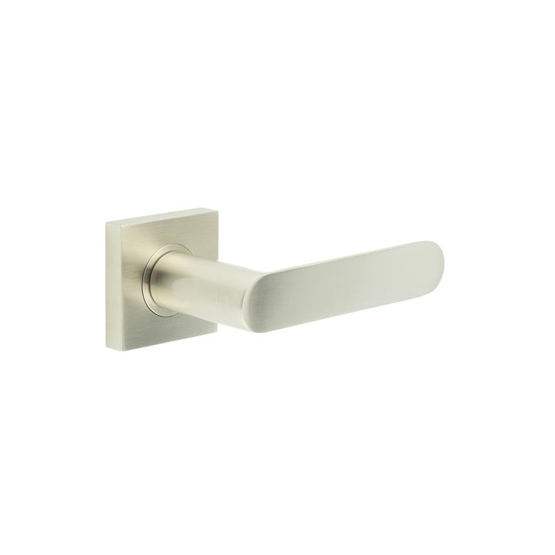 This is an image showing the Frelan - Kensington Door Handles Square Plain Rose Satin Nickel available to order from T.H. Wiggans Ironmongery in Kendal