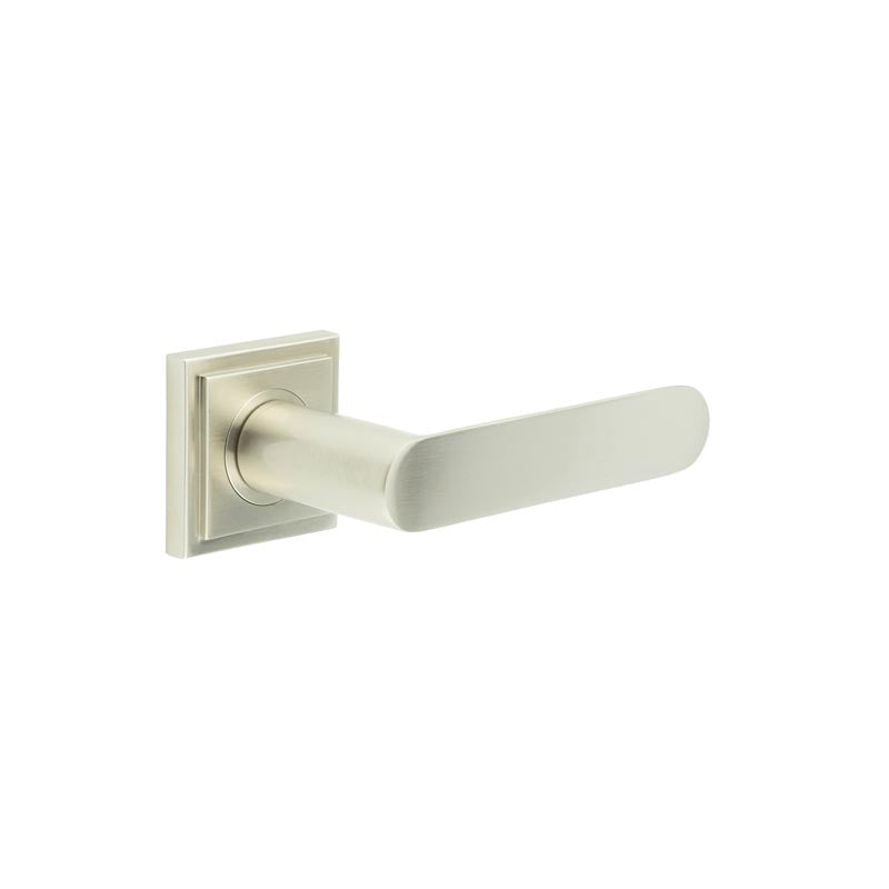 This is an image showing the Frelan - Kensington Door Handles Square Stepped Rose Satin Nickel available to order from T.H. Wiggans Ironmongery in Kendal