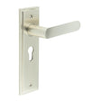 This is an image showing the Frelan - Kensington Door Handle Euro Backplate Satin Nickel available to order from T.H. Wiggans Ironmongery in Kendal