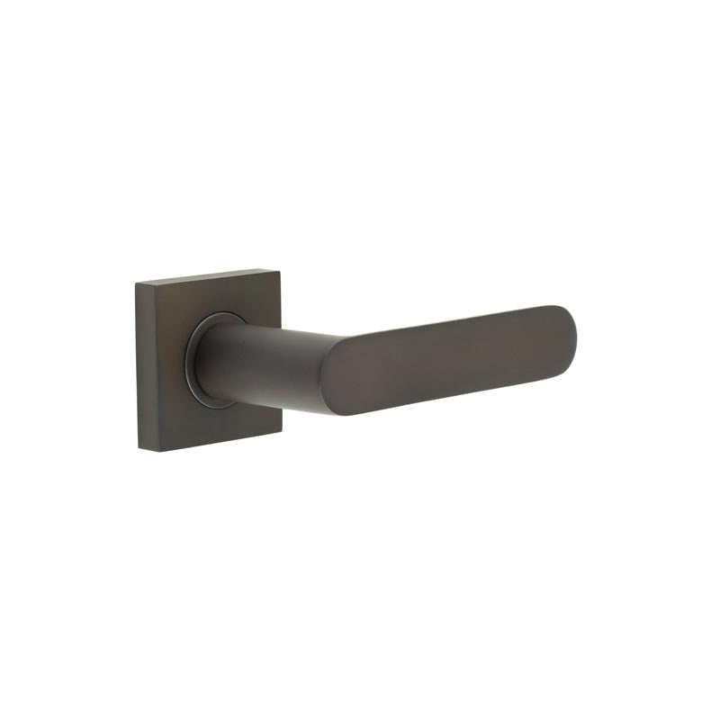 This is an image showing the Frelan - Kensington Door Handles Square Plain Rose Dark Bronze available to order from T.H. Wiggans Ironmongery in Kendal