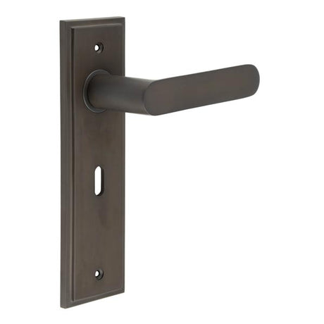 This is an image showing the Frelan - Kensington Door Handle Lock Backplate Dark Bronze available to order from T.H. Wiggans Ironmongery in Kendal