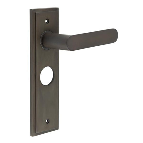 This is an image showing the Frelan - Kensington Door Handle Bathroom Backplate Dark Bronze available to order from T.H. Wiggans Ironmongery in Kendal