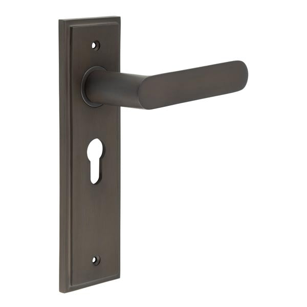 This is an image showing the Frelan - Kensington Door Handle Euro Backplate Dark Bronze available to order from T.H. Wiggans Ironmongery in Kendal