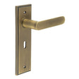 This is an image showing the Frelan - Kensington Door Handle Lock Backplate Antique Brass available to order from T.H. Wiggans Ironmongery in Kendal