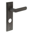 This is an image showing the Frelan - Kensington Door Handle Din Bathroom Backplate Dark Bronze available to order from T.H. Wiggans Ironmongery in Kendal