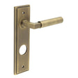 This is an image showing the Frelan - Westminster Door Handle Din Bathroom Backplate Antique Brass available to order from T.H. Wiggans Ironmongery in Kendal