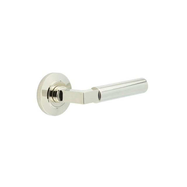 This is an image showing the Frelan - Westminster Door Handles Chamfered Rose Polished Nickel available to order from T.H. Wiggans Ironmongery in Kendal