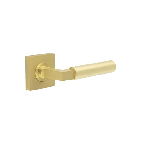 This is an image showing the Frelan - Westminster Door Handles Square Plain Satin Brass available to order from T.H. Wiggans Ironmongery in Kendal