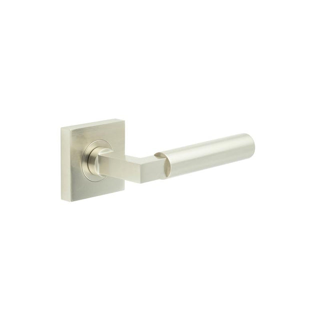 This is an image showing the Frelan - Westminster Door Handles Square Plain Satin Nickel available to order from T.H. Wiggans Ironmongery in Kendal