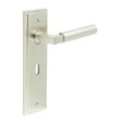 This is an image showing the Frelan - Westminster Door Handle Lock Backplate Satin Nickel available to order from T.H. Wiggans Ironmongery in Kendal