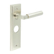 This is an image showing the Frelan - Westminster Door Handle Bathroom Backplate Satin Nickel available to order from T.H. Wiggans Ironmongery in Kendal