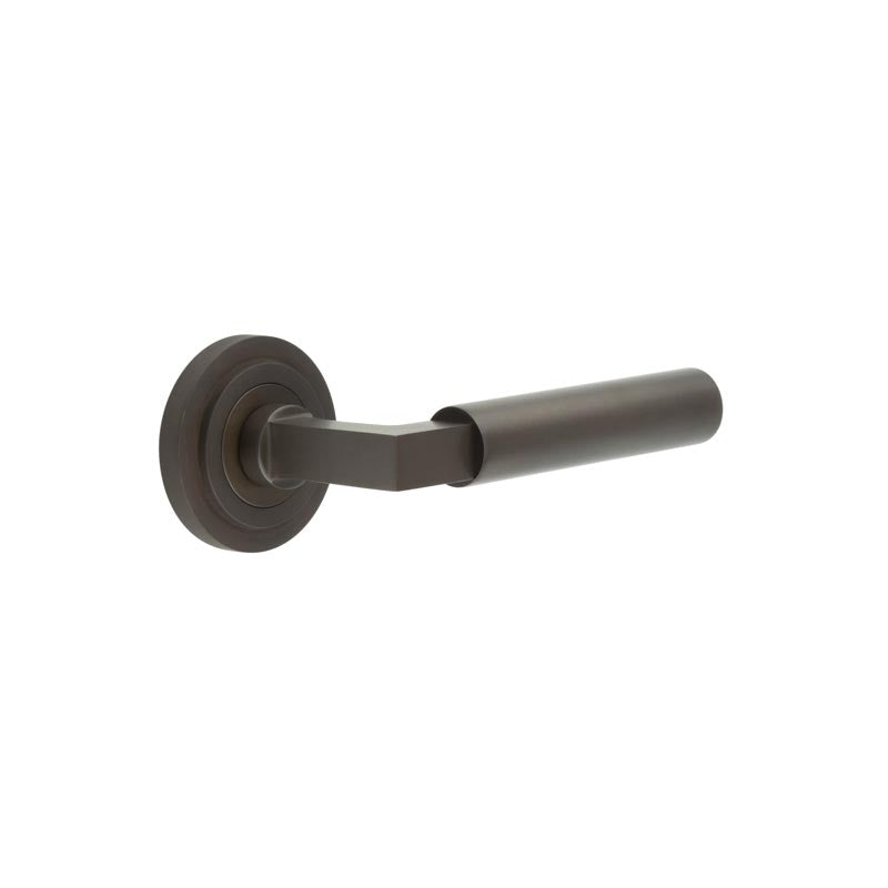 This is an image showing the Frelan - Westminster Door Handle on Stepped Rose Dark Bronze available to order from T.H. Wiggans Ironmongery in Kendal