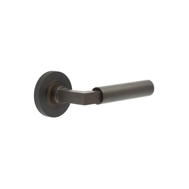 This is an image showing the Frelan - Westminster Door Handle on Knurled Rose Dark Bronze available to order from T.H. Wiggans Ironmongery in Kendal