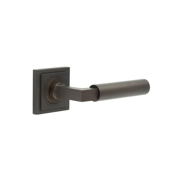 This is an image showing the Frelan - Westminster Door Handles Square Stepped Dark Bronze available to order from T.H. Wiggans Ironmongery in Kendal