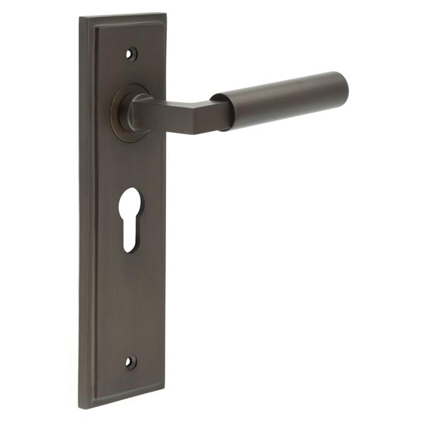 This is an image showing the Frelan - Westminster Door Handle Euro Backplate Dark Bronze available to order from T.H. Wiggans Ironmongery in Kendal