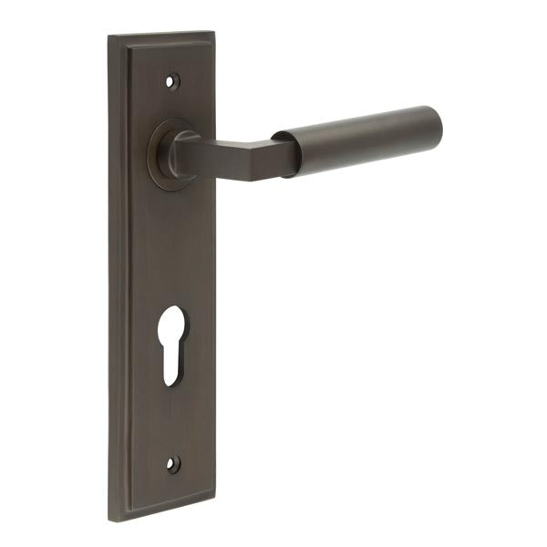 This is an image showing the Frelan - Westminster Door Handle Din Euro Backplate Dark Bronze available to order from T.H. Wiggans Ironmongery in Kendal