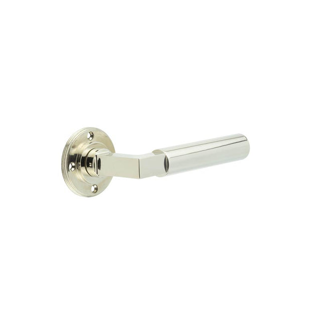 This is an image showing the Burlington - Westminster lever on rose - Polished Nickel available to order from T.H. Wiggans Ironmongery in Kendal