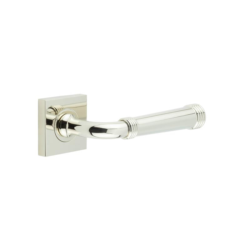 This is an image showing the Frelan - Highgate Door Handles Square Plain Polished Nickel available to order from T.H. Wiggans Ironmongery in Kendal