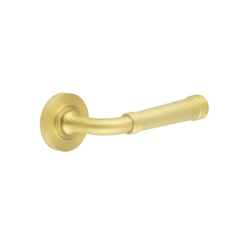 This is an image showing the Frelan - Highgate Door Handles Plain Rose Satin Brass available to order from T.H. Wiggans Ironmongery in Kendal