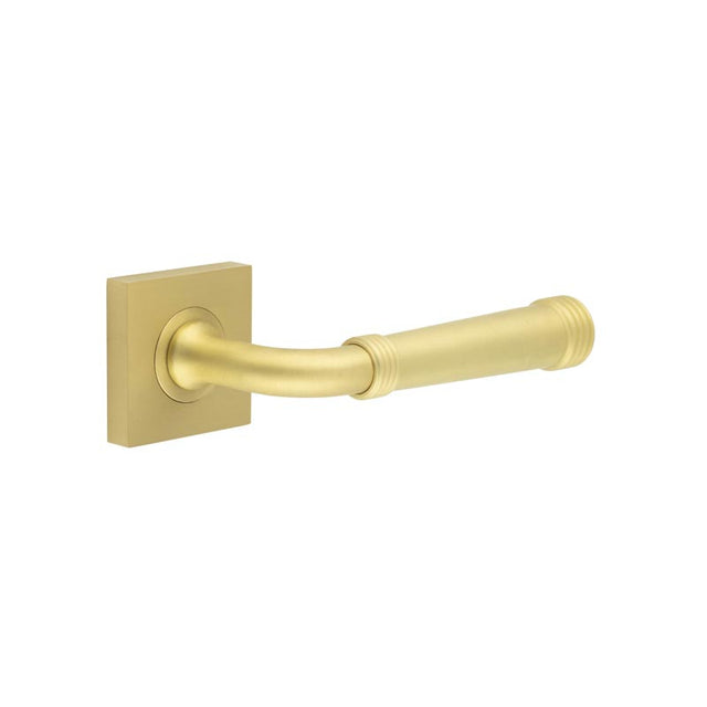 This is an image showing the Frelan - Highgate Door Handles Square Plain Satin Brass available to order from T.H. Wiggans Ironmongery in Kendal