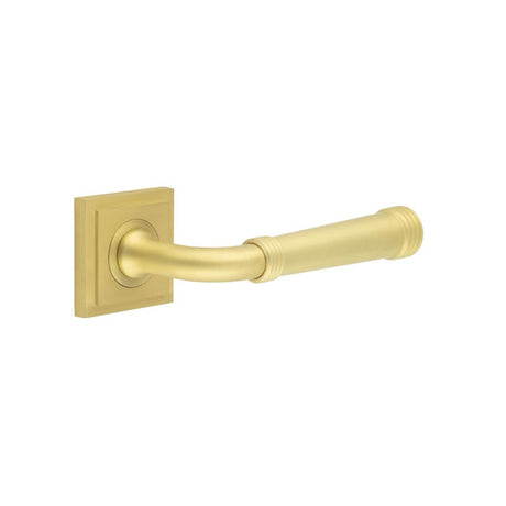 This is an image showing the Frelan - Highgate Door Handles Square Stepped Satin Brass available to order from T.H. Wiggans Ironmongery in Kendal