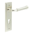 This is an image showing the Frelan - Highgate Door Handle Din Euro Backplate Satin Nickel available to order from T.H. Wiggans Ironmongery in Kendal