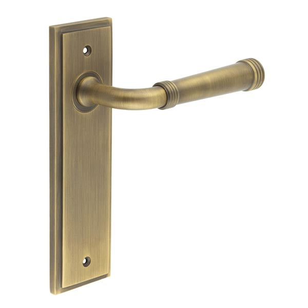 This is an image showing the Frelan - Highgate Door Handle Latch Backplate Antique Brass available to order from T.H. Wiggans Ironmongery in Kendal