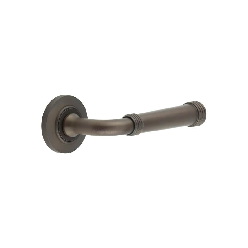 This is an image showing the Frelan - Highgate Door Handles Chamfered Rose Dark Bronze available to order from T.H. Wiggans Ironmongery in Kendal